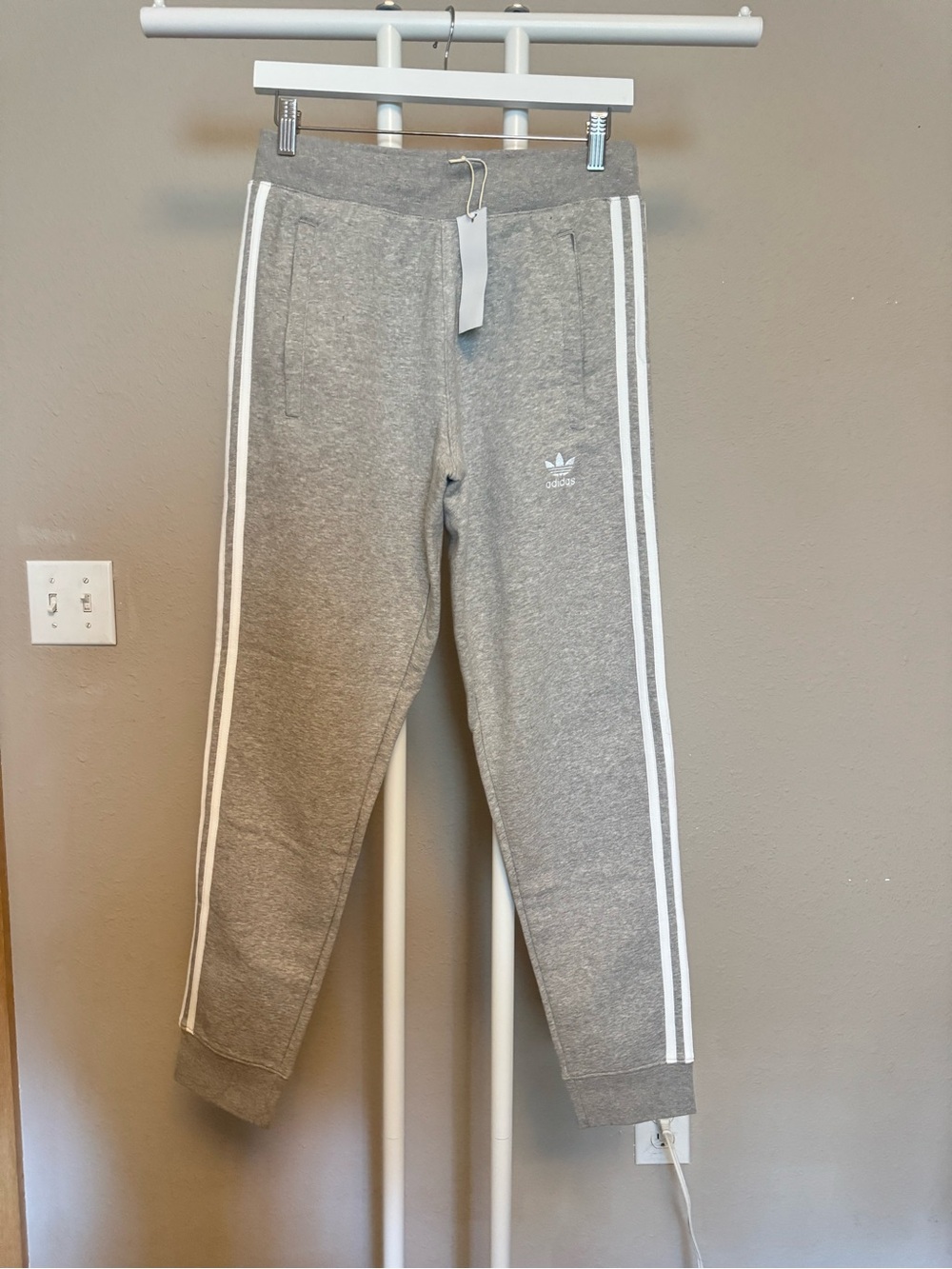 Adidas Gray Three-Stripe Sweat Pants, S NWT